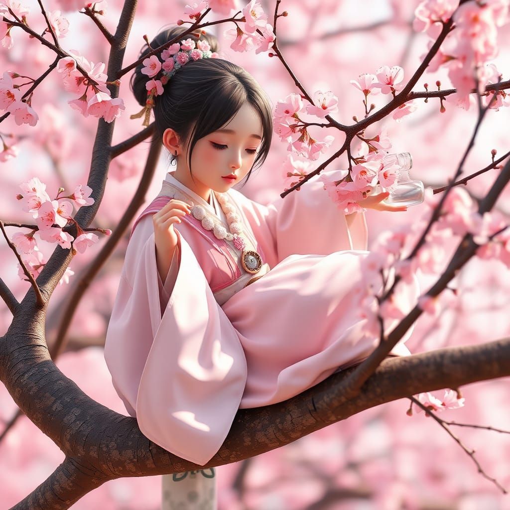 Chinese Princess in Cherry Blossom Scene