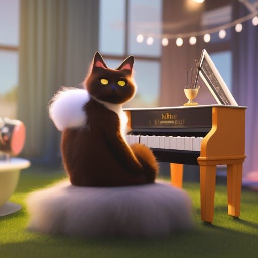Cat Playing Keyboard: 3D Digital Art in Pixar Style