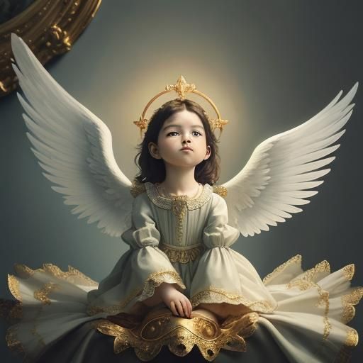 Baby Angel in Baroque Style with Golden Halo
