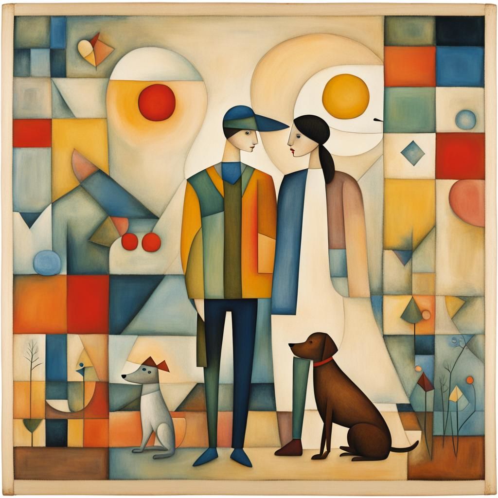 Dreamy Couple with Dog in Bauhaus Style