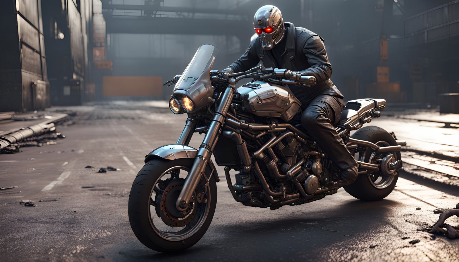 T-800 Motorcycle Render in 3D Game Style