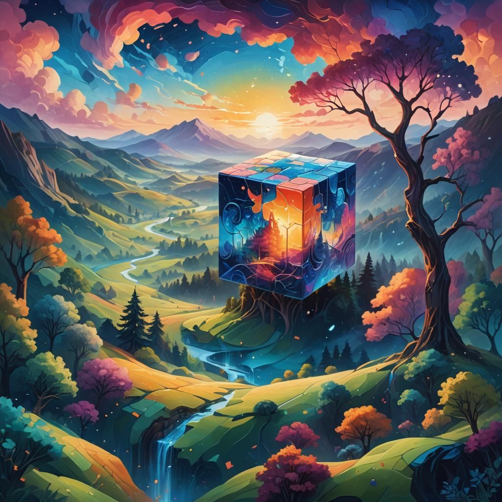 Glowing Puzzle Cube Reveals Fantasy Landscape