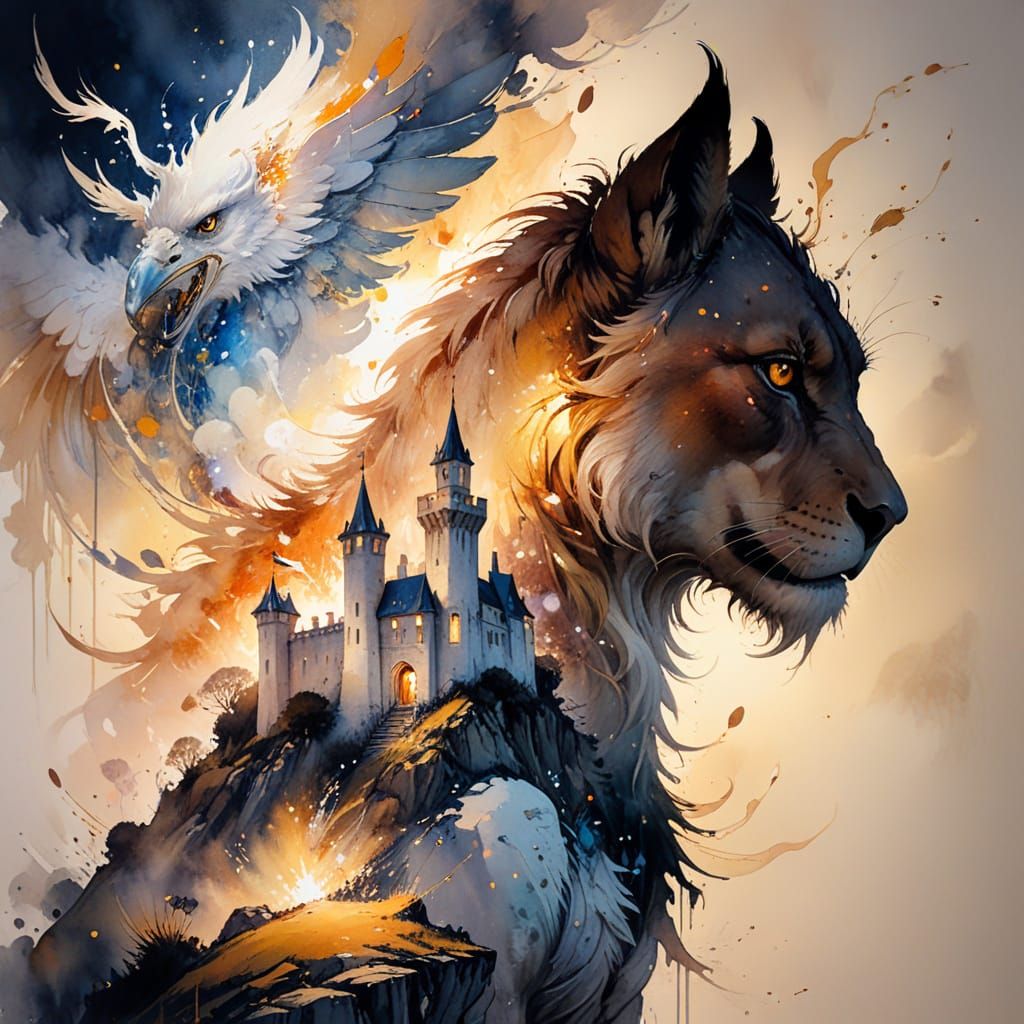 Griffin Bastion in Watercolor Style