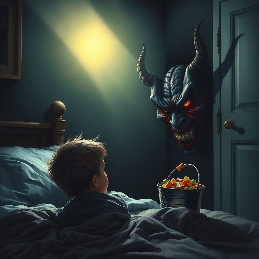 Horrified Child Sees Evil Demon Face in Dark Room