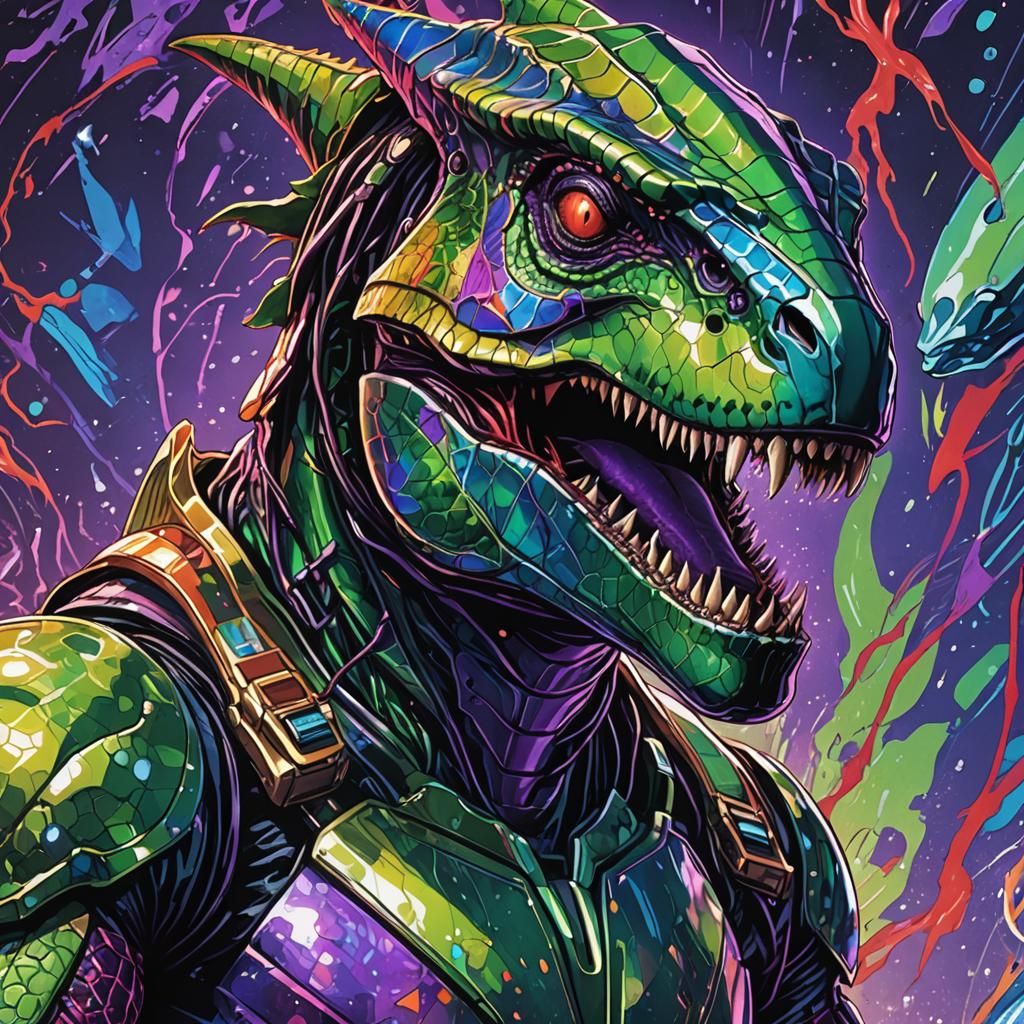 T-Rex Shark Dragon in Comic Book Art Style