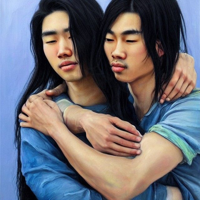 Expressionistic Painting of Asian Gay Couple