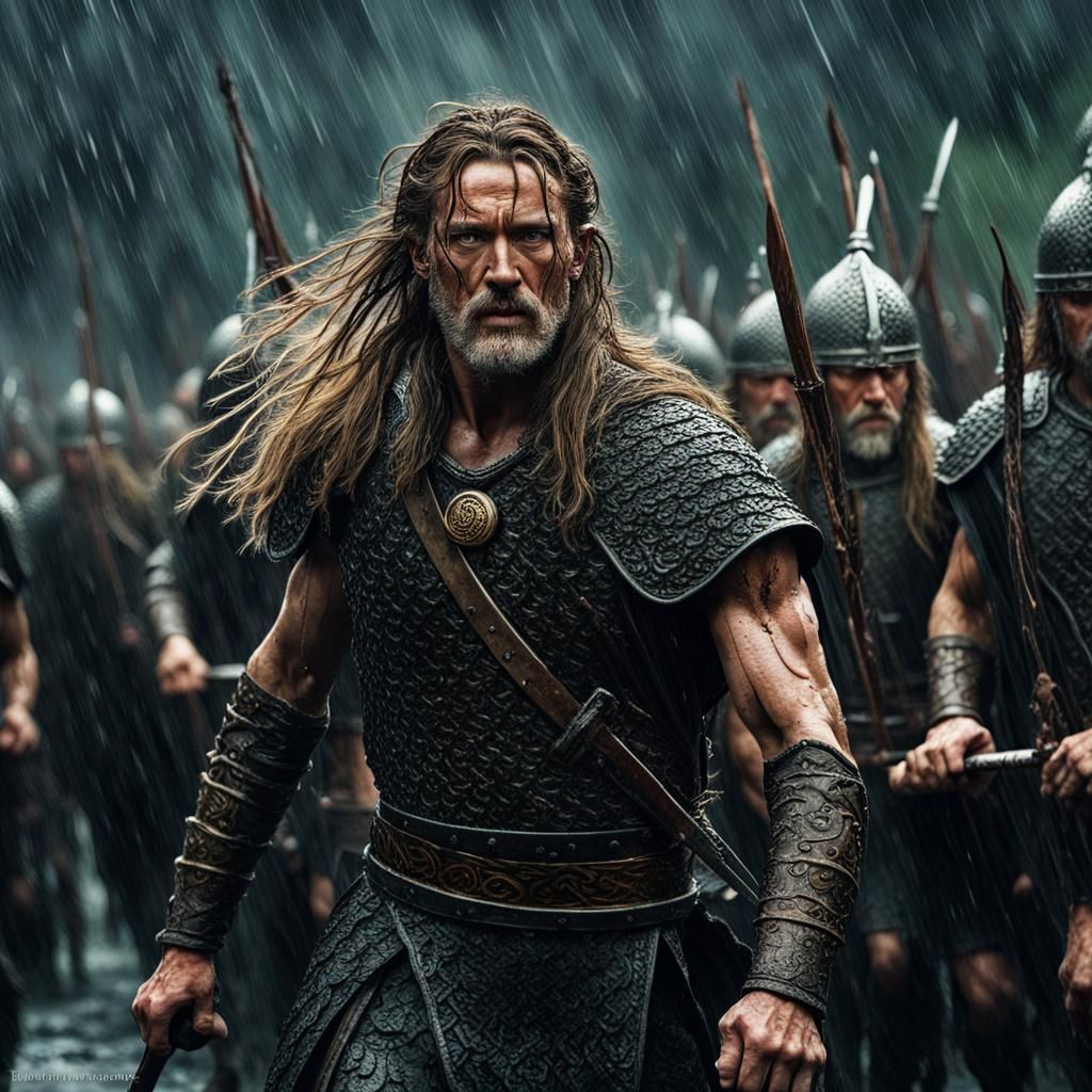 Fierce Celtic Warrior Leading Army: Cinematic Still