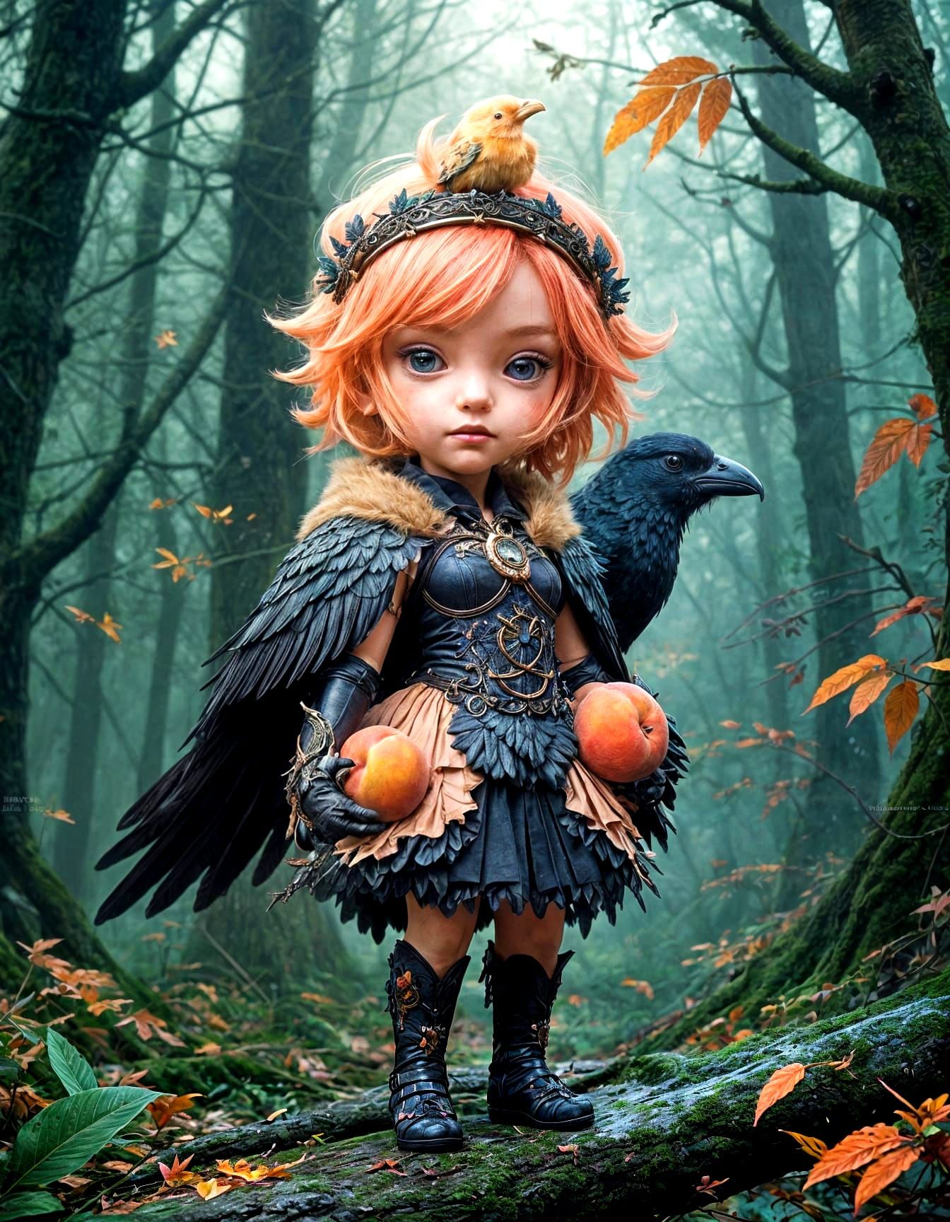 Chibi Peach Raven in Fantasycore Style