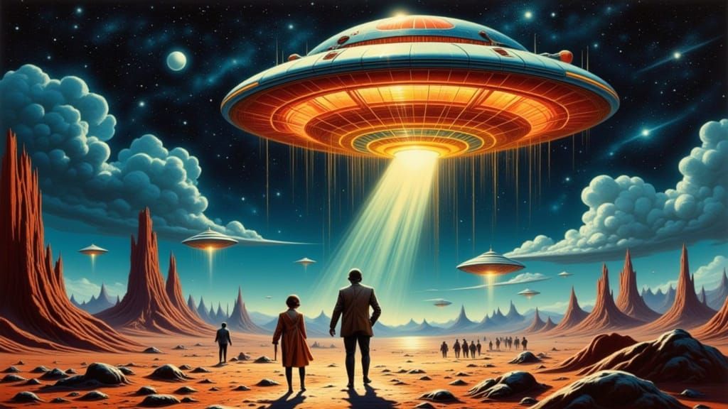 Surreal Alien Invasion Oil Painting in Gurney Style