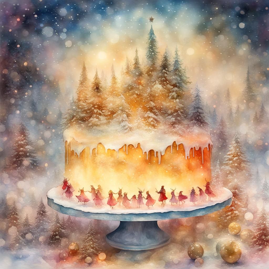 Santa Claus Christmas Cake Silhouette in Fairytale Style