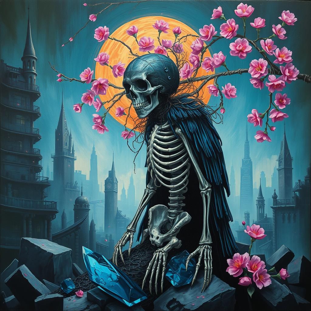 Mermaidpunk Raven in Blossoming Arcology Ruins