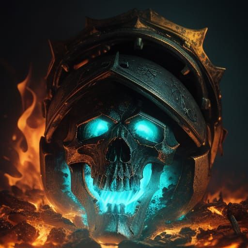 Fiery Ghost Skull Knight in Dark Fantasy Art