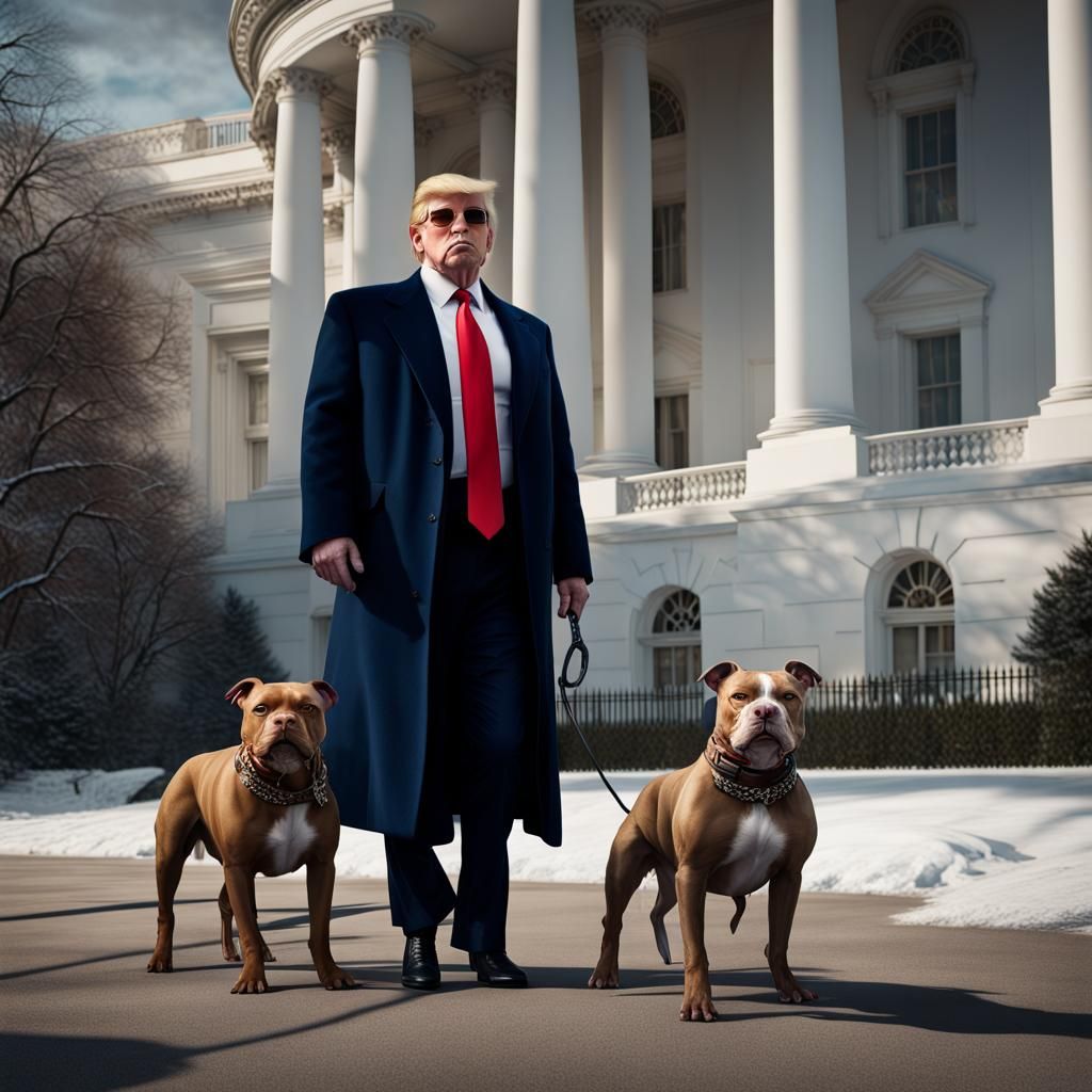 Donald Trump with Pitbulls: Detailed Matte Painting