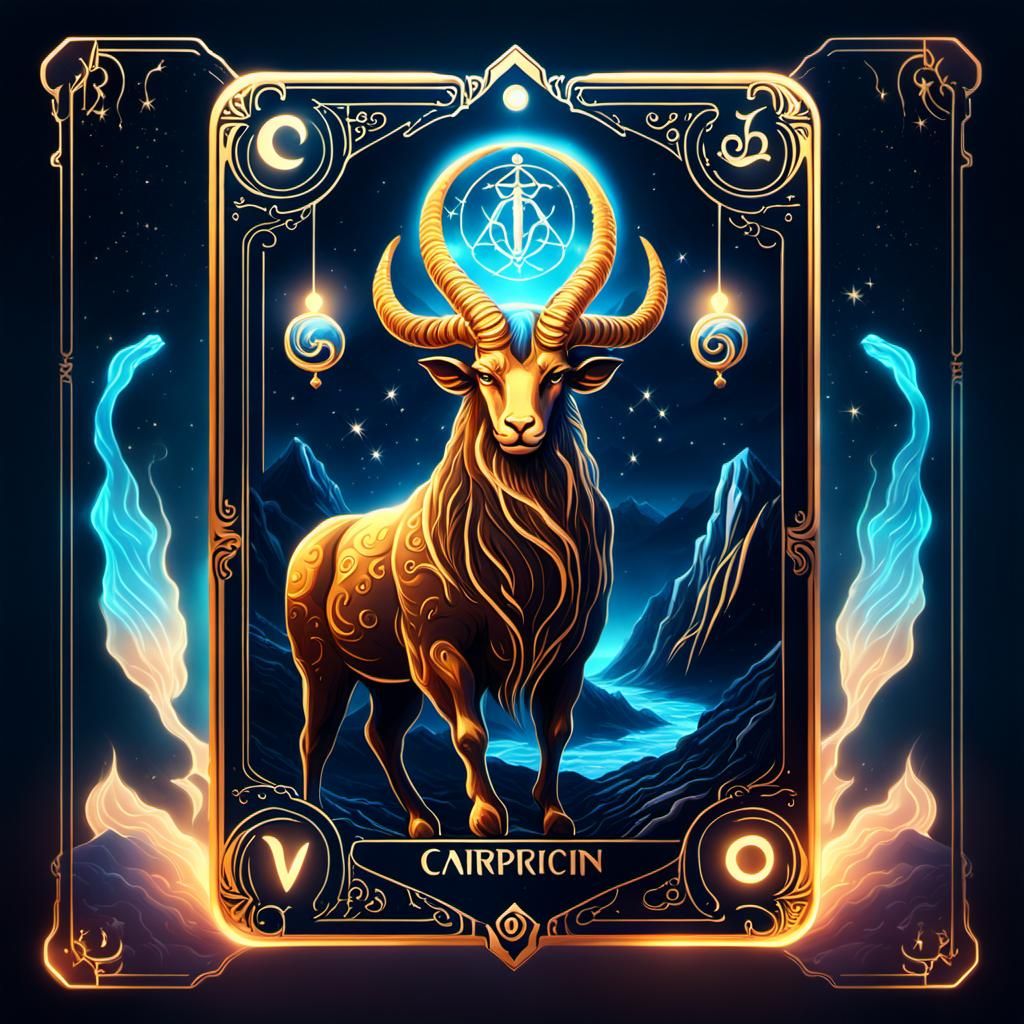 Glowing Capricorn Tarot Card in Detailed Matte Painting