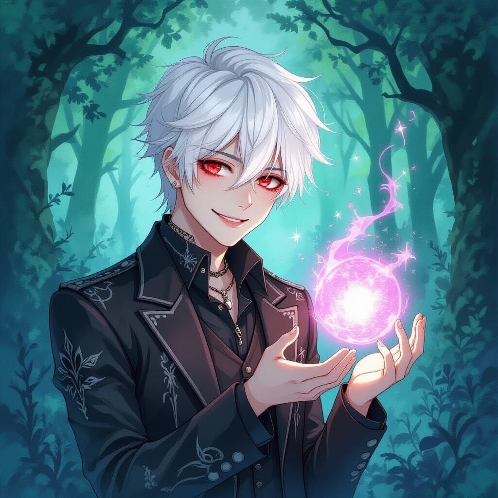 Gothic Mage Plays With Magic in Enchanted Forest