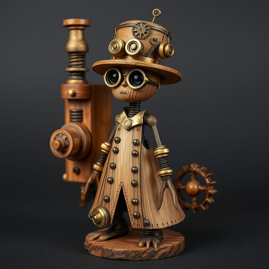 Detailed Steampunk Figurine Crafted From Wire and Wood