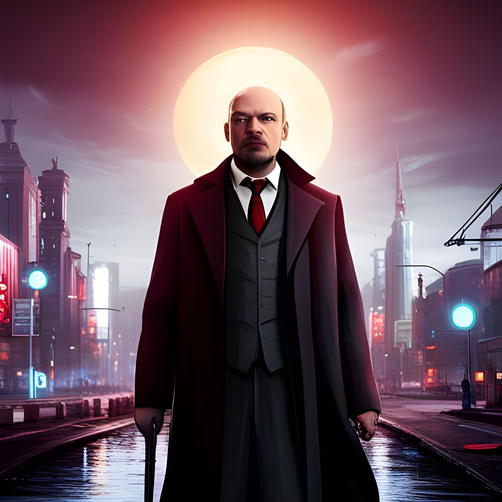 Lenin in Cyberpunk Style: Detailed Matte Painting