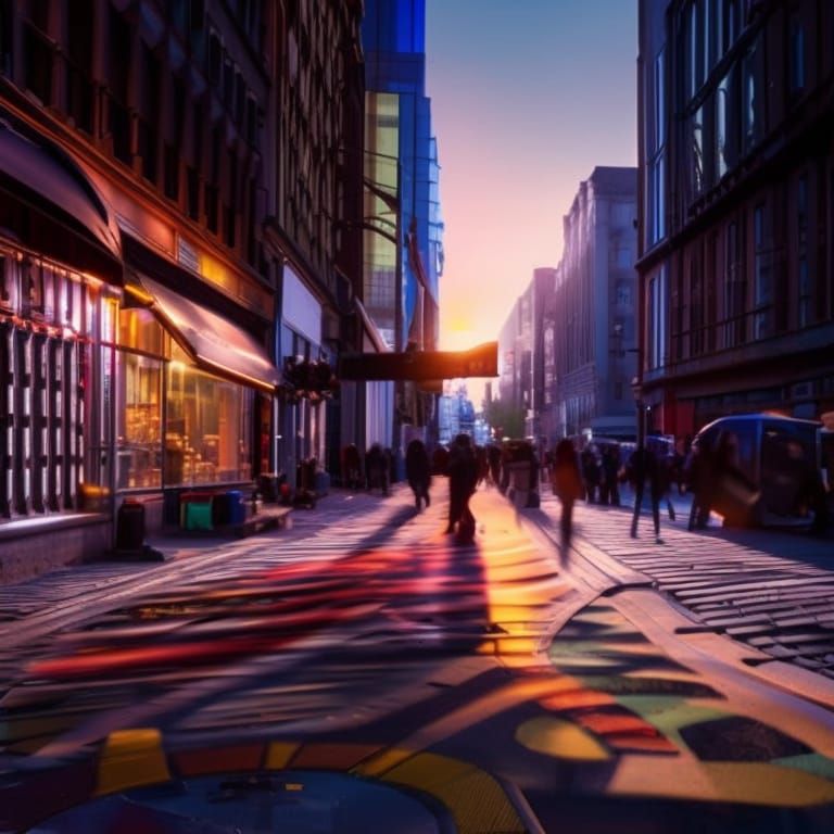 Golden Hour on a Colorful City Street