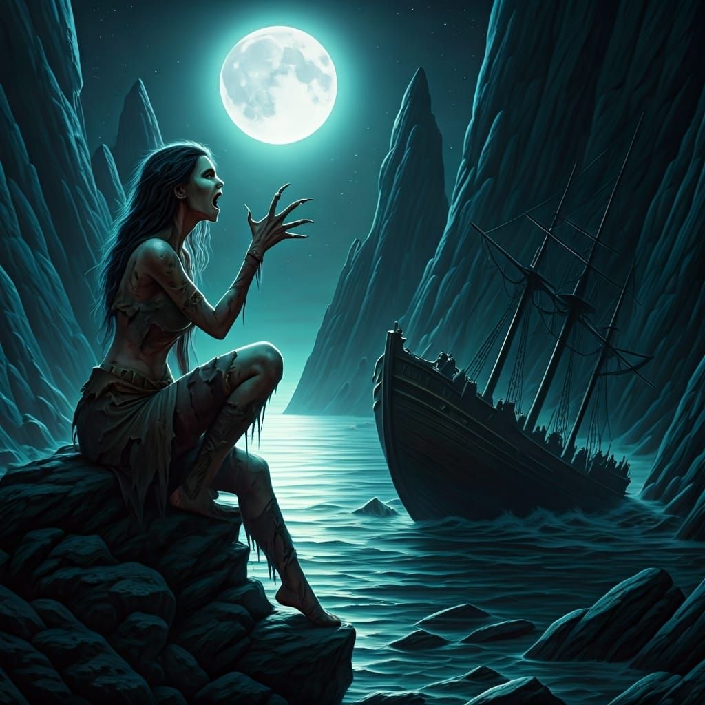 Siren's Song: Shipwreck in Astral Cosmic Illustration
