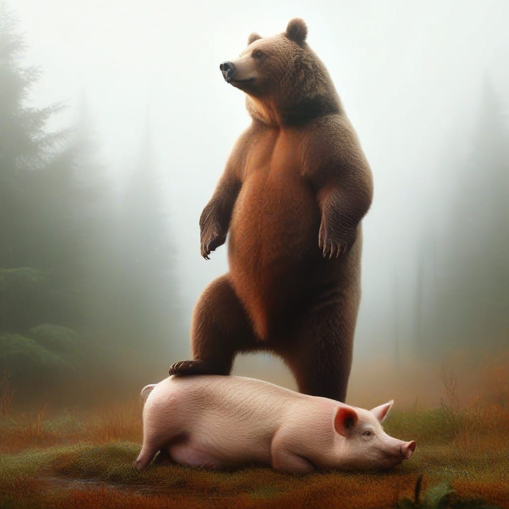 Grizzly Bear Dominates Pig in Greg Rutkowski Style