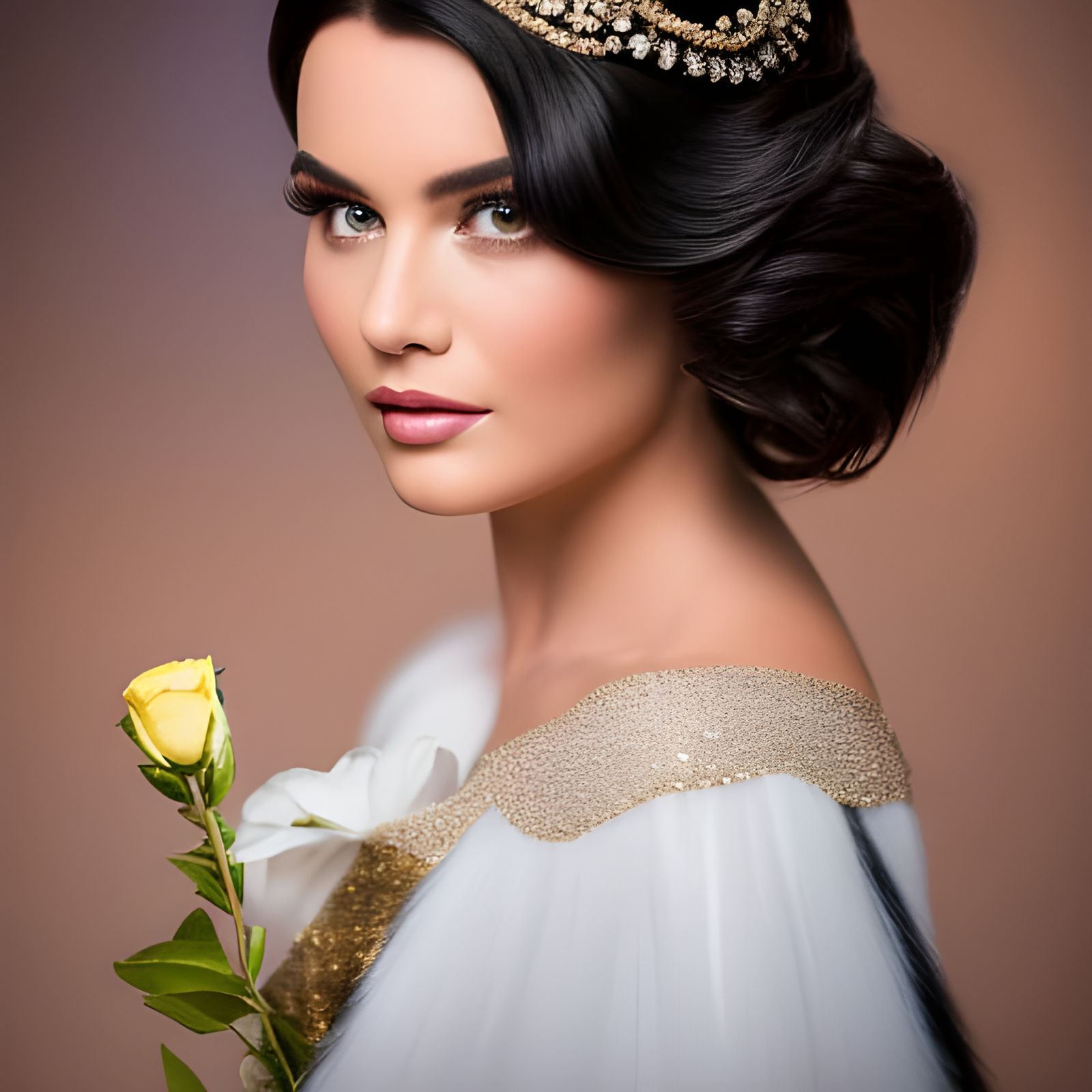 Hyperrealistic Princess Belle Holding Flowers