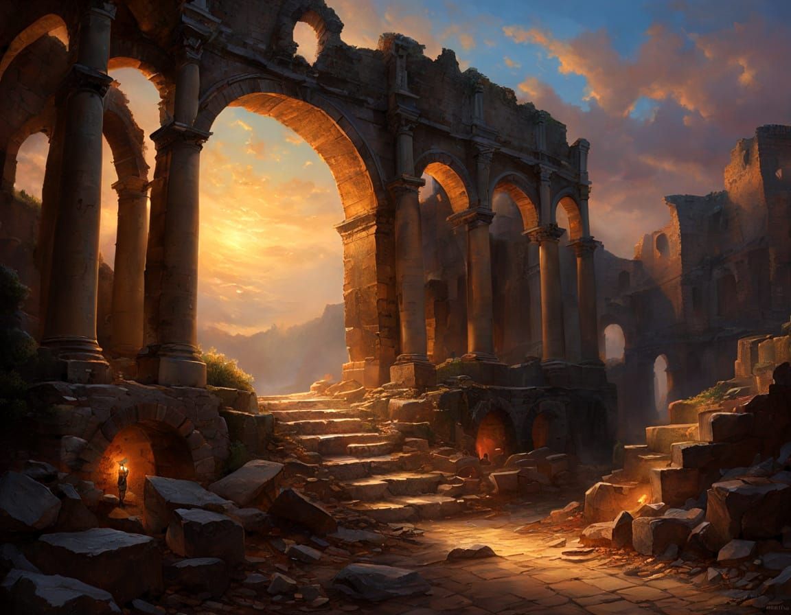 Ancient Ruins in a Hellish Dreamscape