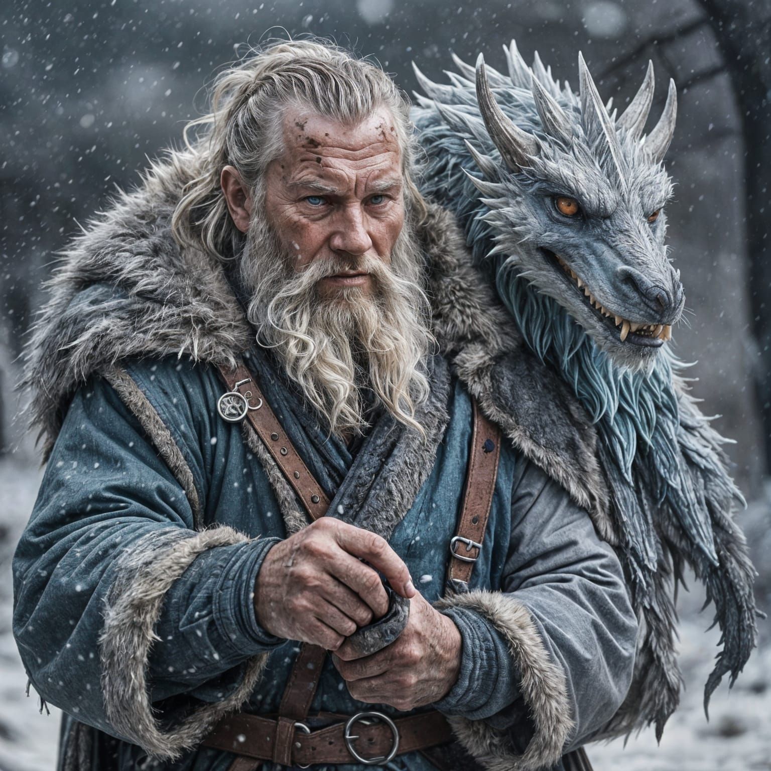Viking and Dragon in Winter Storm: Matte Painting