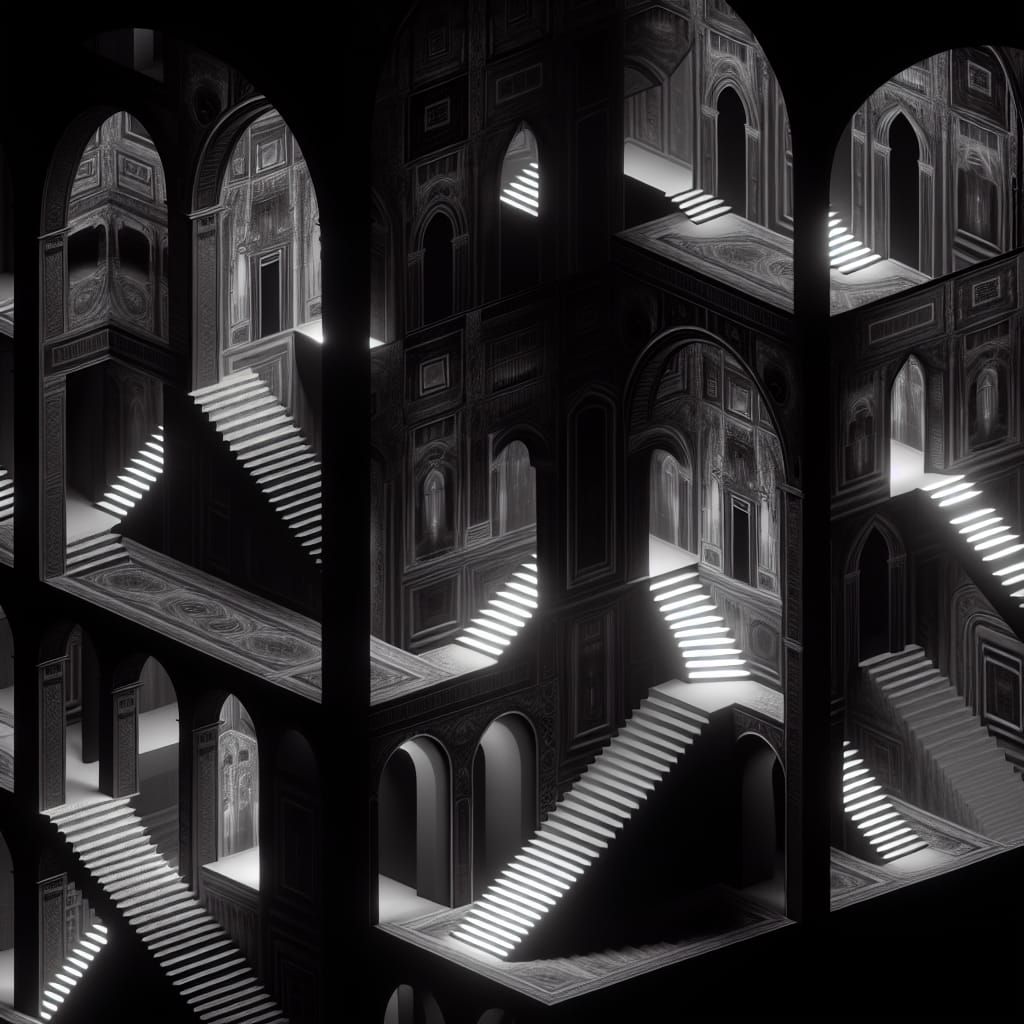 Intricate Medieval Castle Staircases in Gothic Art Nouveau S...