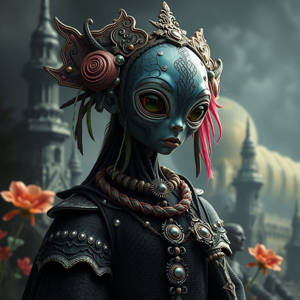 Fantasy Character with Alien Architecture in Digital Art