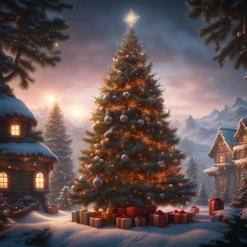 Detailed Christmas Tree Matte Painting in 8k