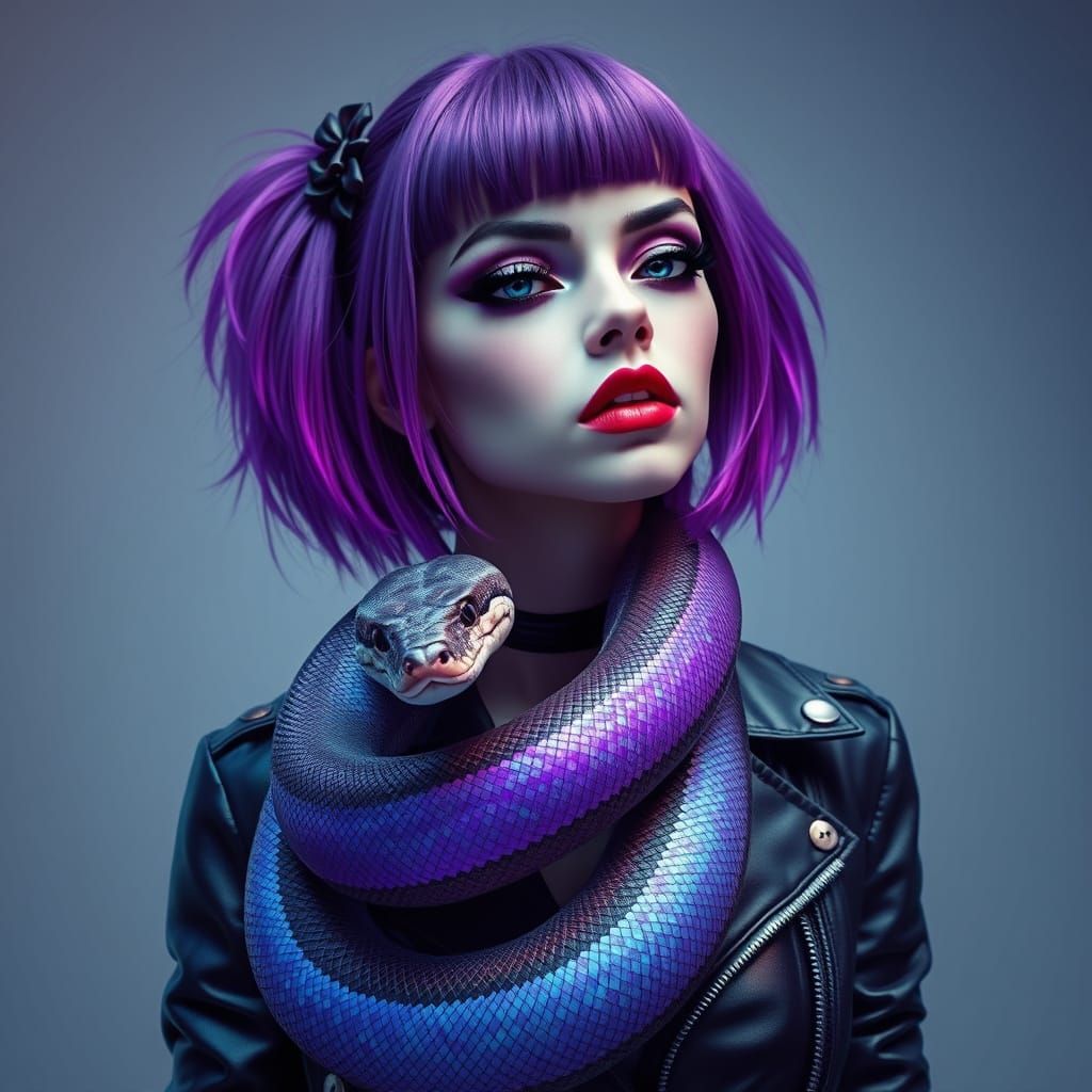 Gothic Woman with Snake in Surreal Style