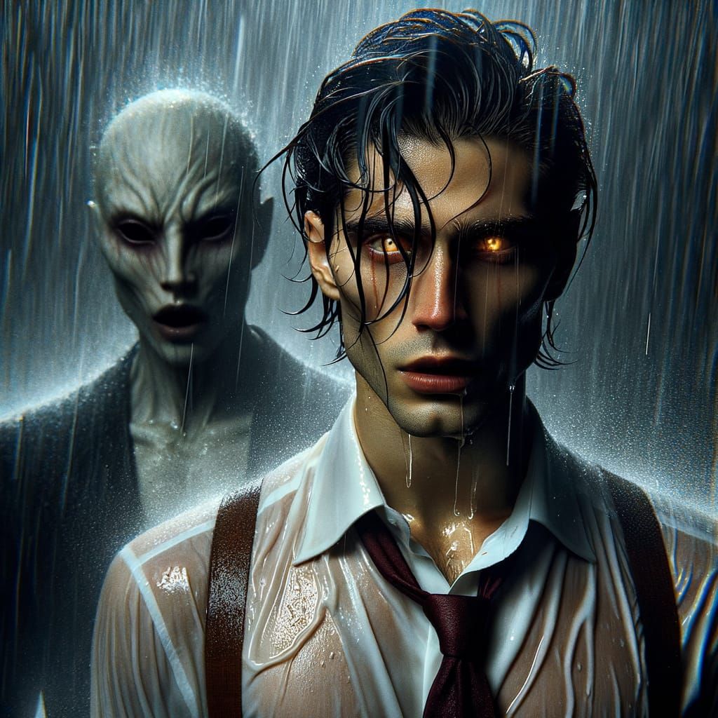 Enigmatic Figures in Rain