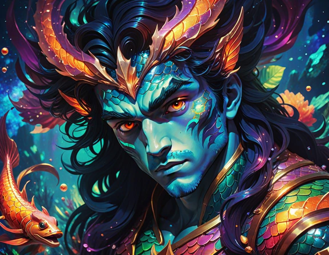 Merman in Space: Manga-Style Bioluminescent Fantasy