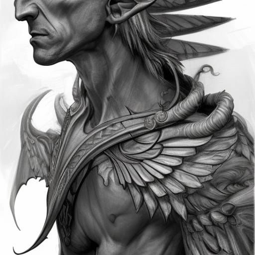 Elven Man and Celtic Dragon Pencil Sketch