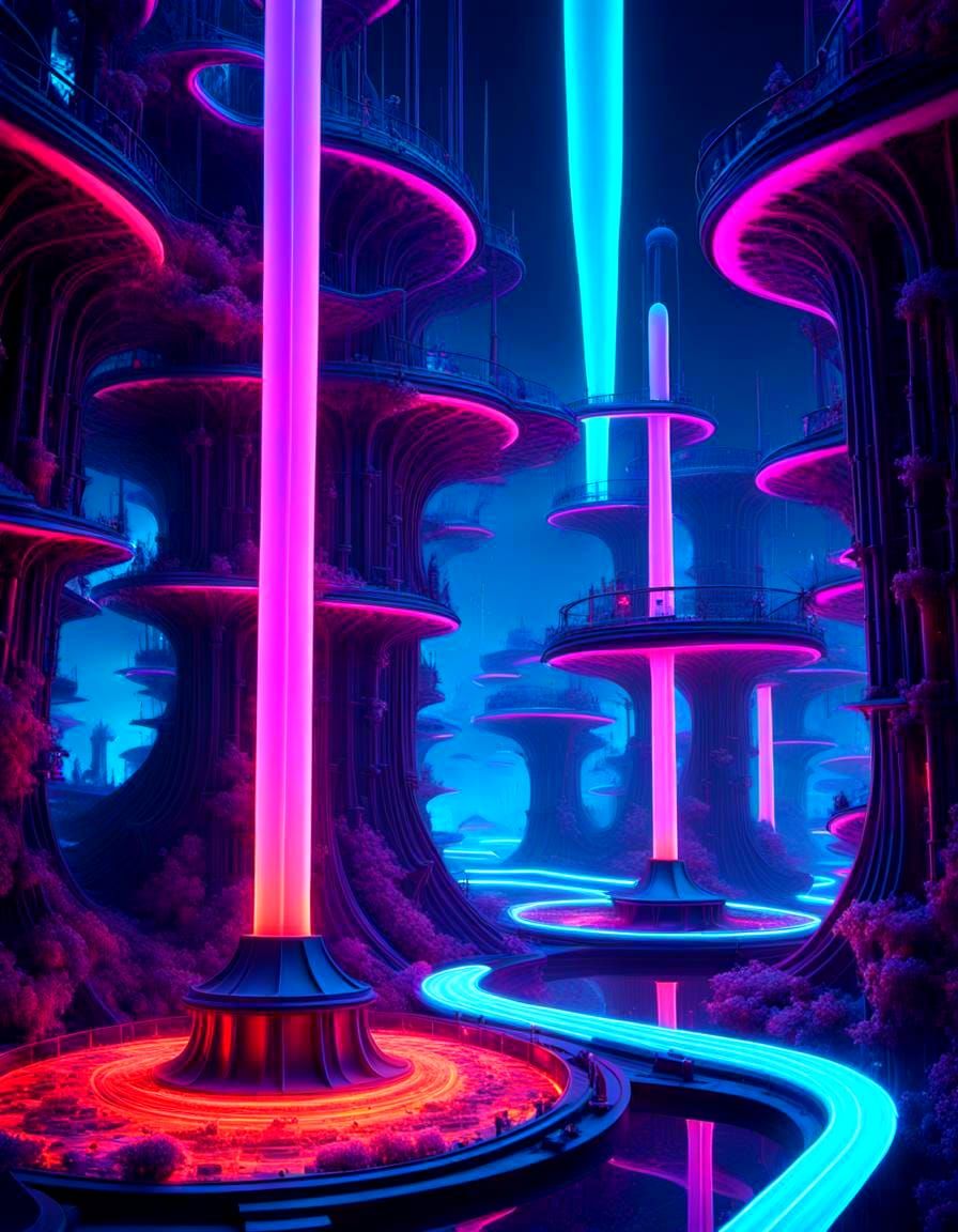 Glowing fluorescent city