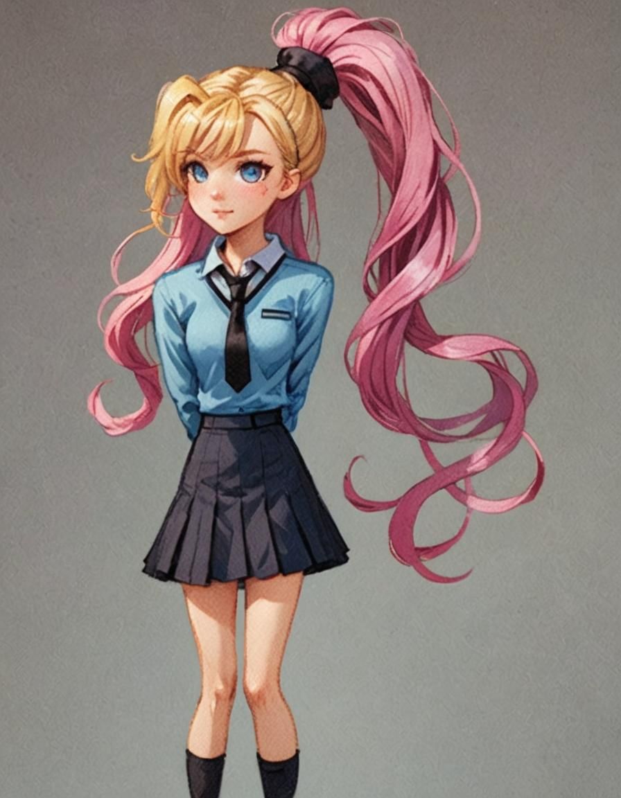 Woman in School Uniform: Manga-Inspired Digital Art