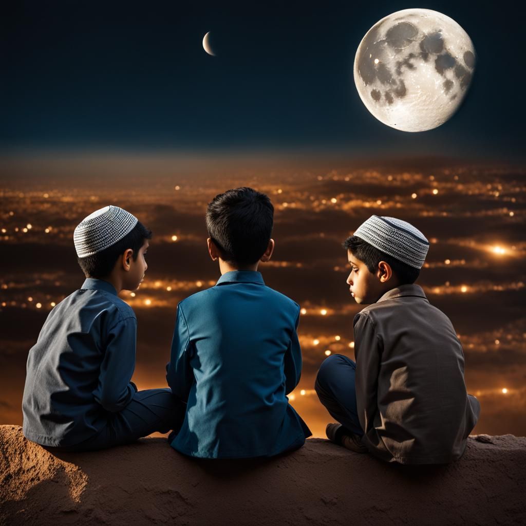 Sad Middle Eastern Boys Watching the Moon
