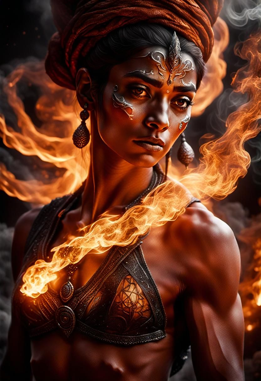 Djinn Manifesting in Smoke: Hyperdetailed Charcoal Drawing