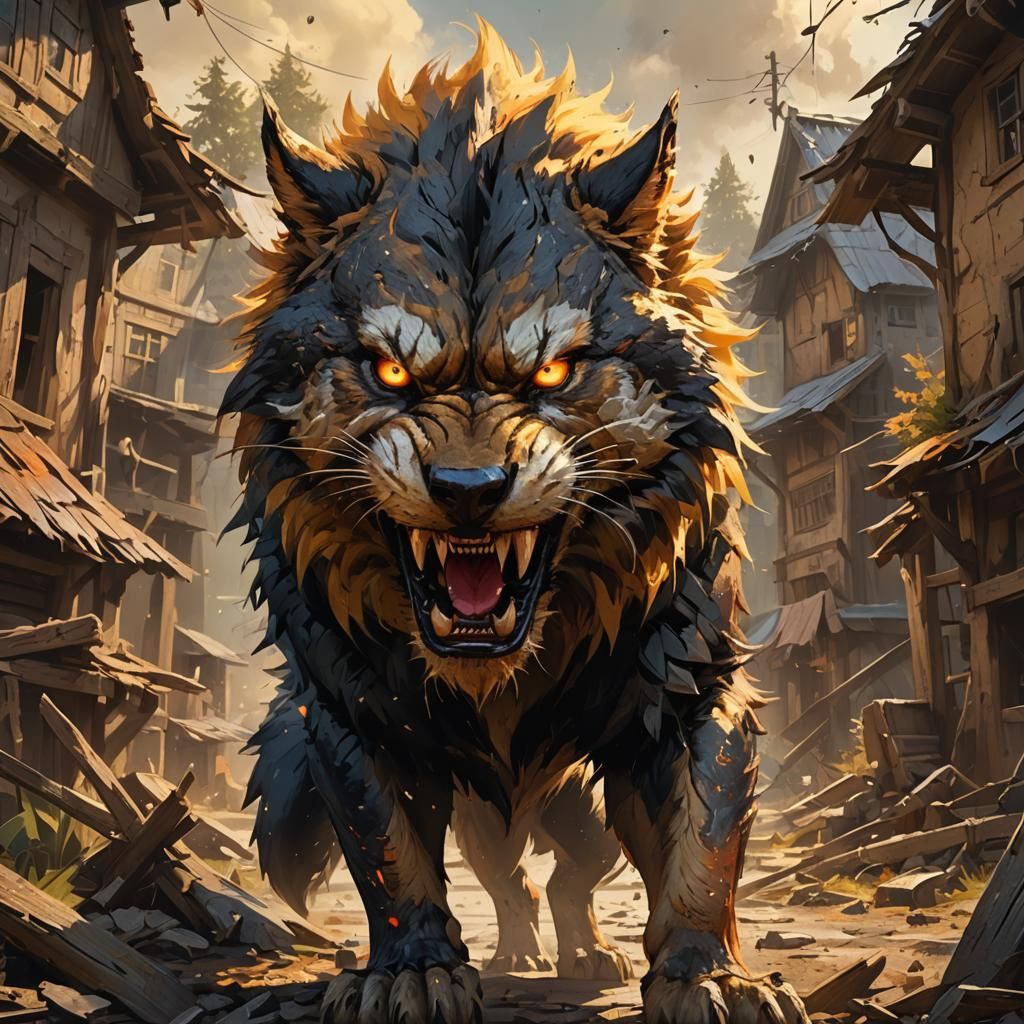 Wild Animal Destroys Village: Expressionistic Concept Art