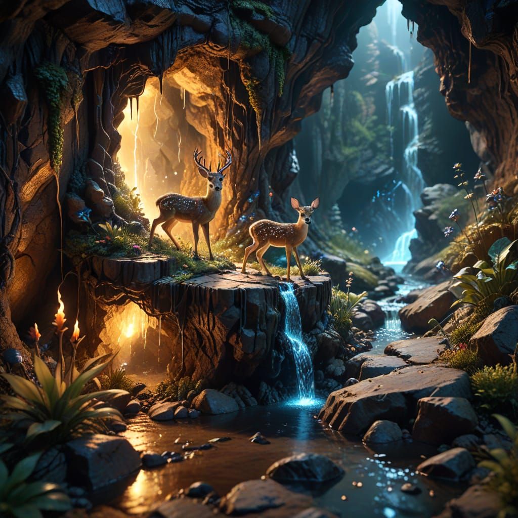 Magical Pencil Cave Diorama with Tiny Deer