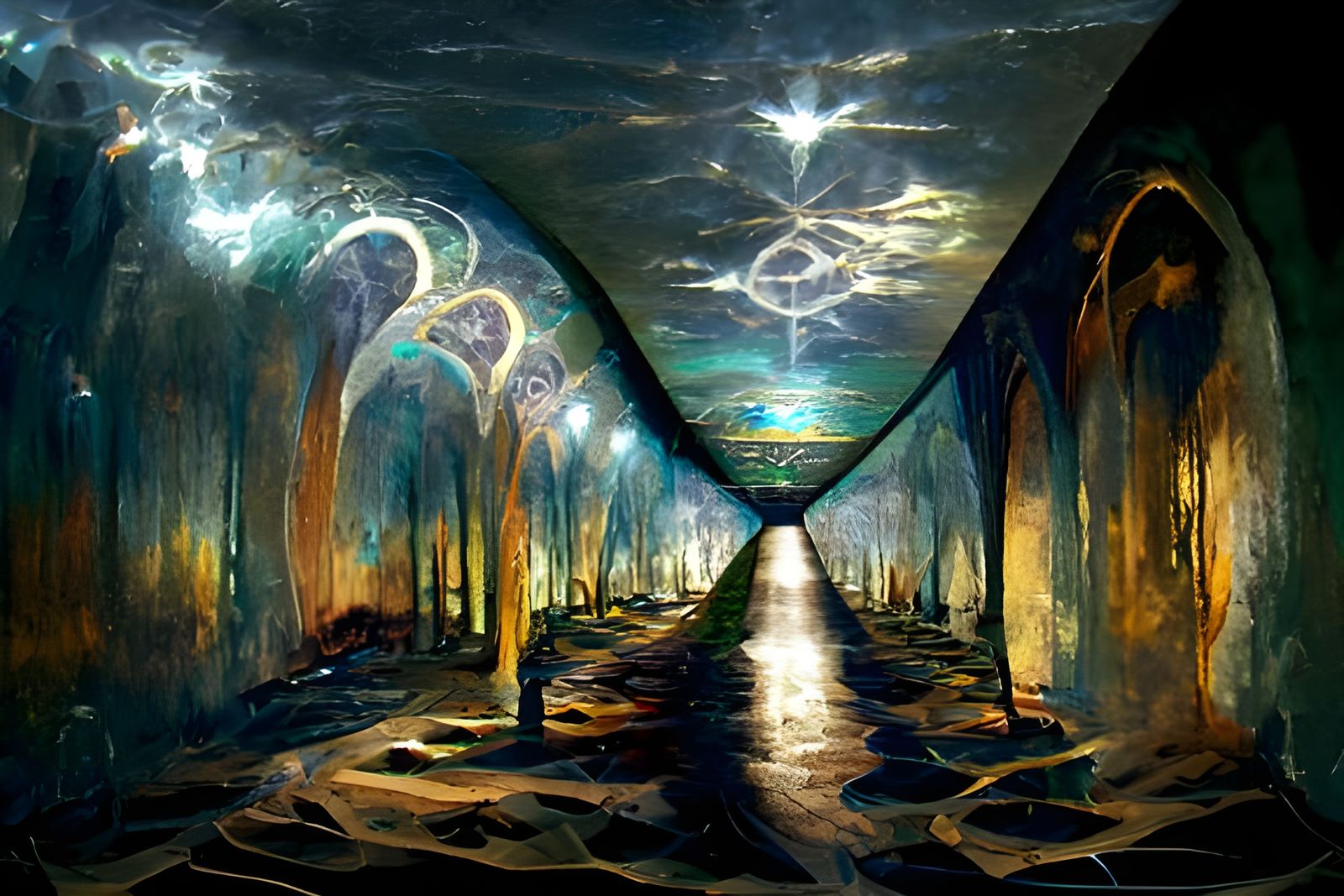 Celestial Runes Tunnel, Illustrative Fantasy Art