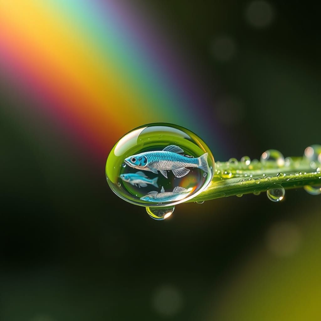 Raindrop World: Miniature Underwater Scene in Macro Detail