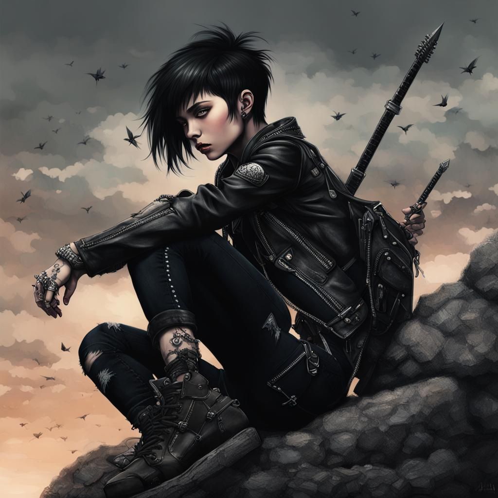 Punk Emo Girl with Spear, Digital Matte Painting