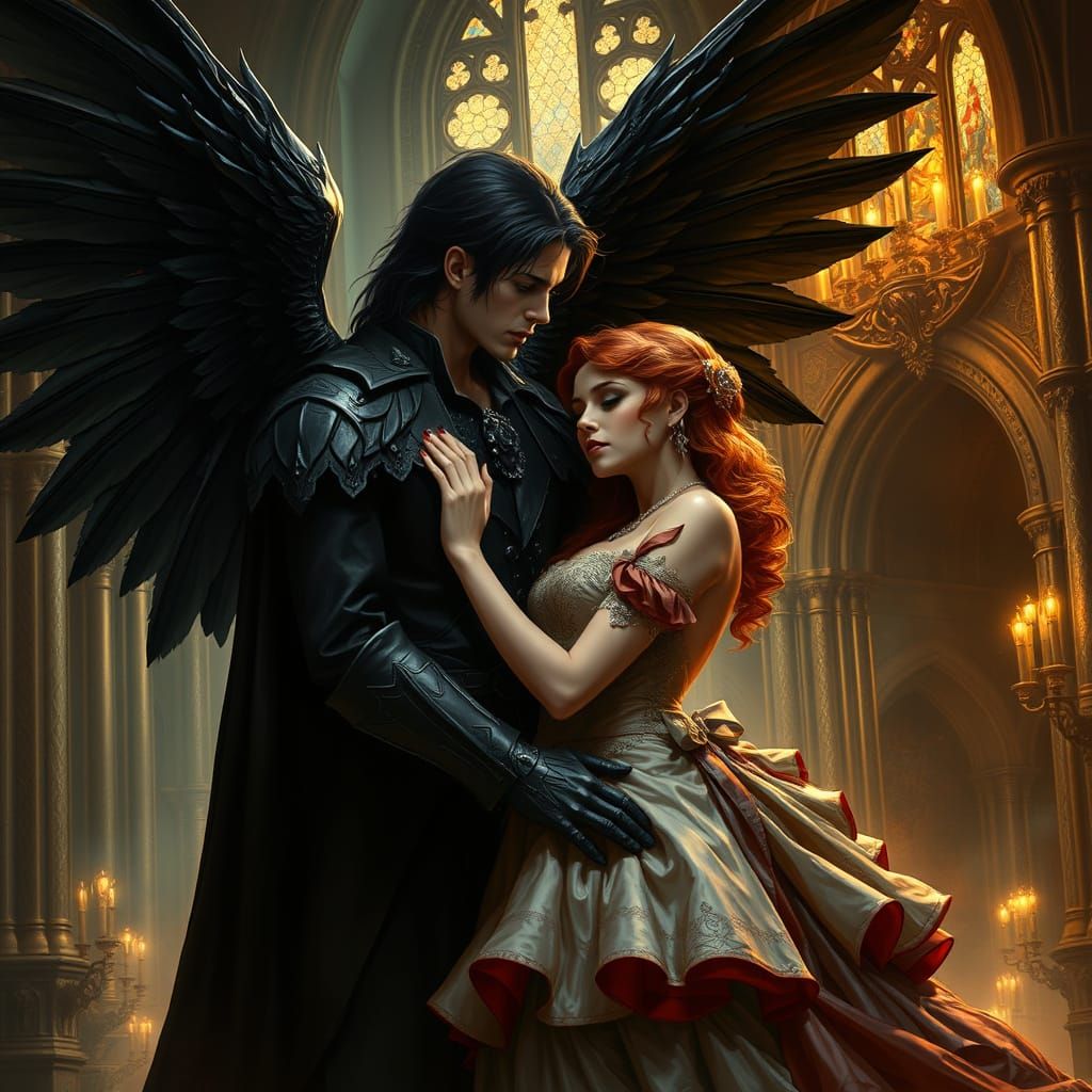 Dark Angel Seduces Woman in Victorian Setting