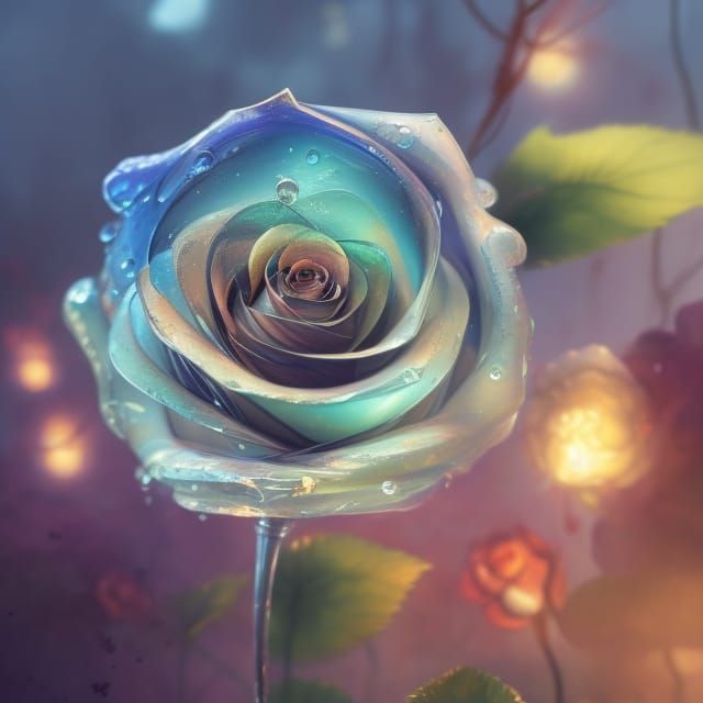 Glass Rose in Detailed Gouache Illustration