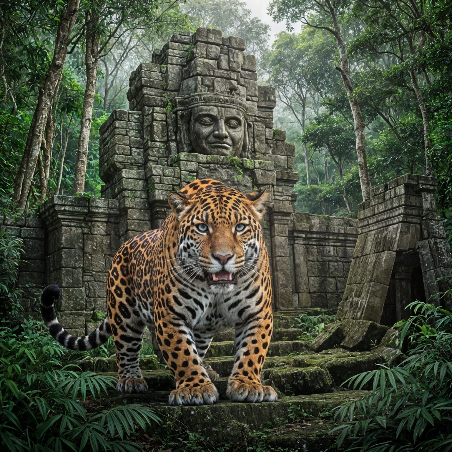 Jaguar Spirit Guards Ancient Amazon Ruin