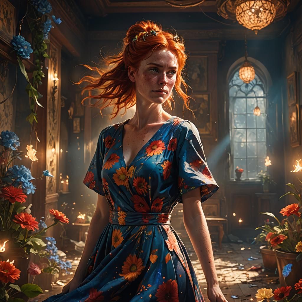 Mystical Redhead Portrait in Dark Fantasy Art Nouveau Style
