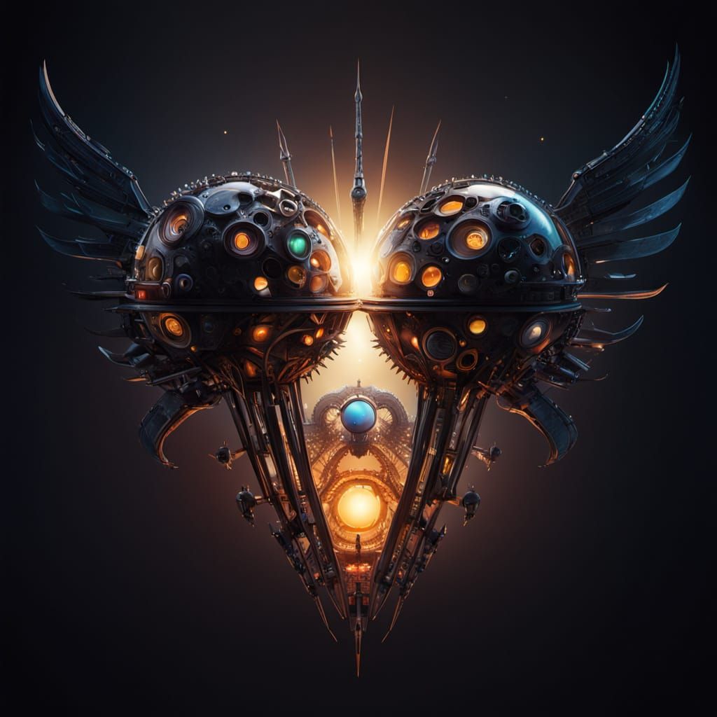 Surreal Biomechanical Starship in Dark Space