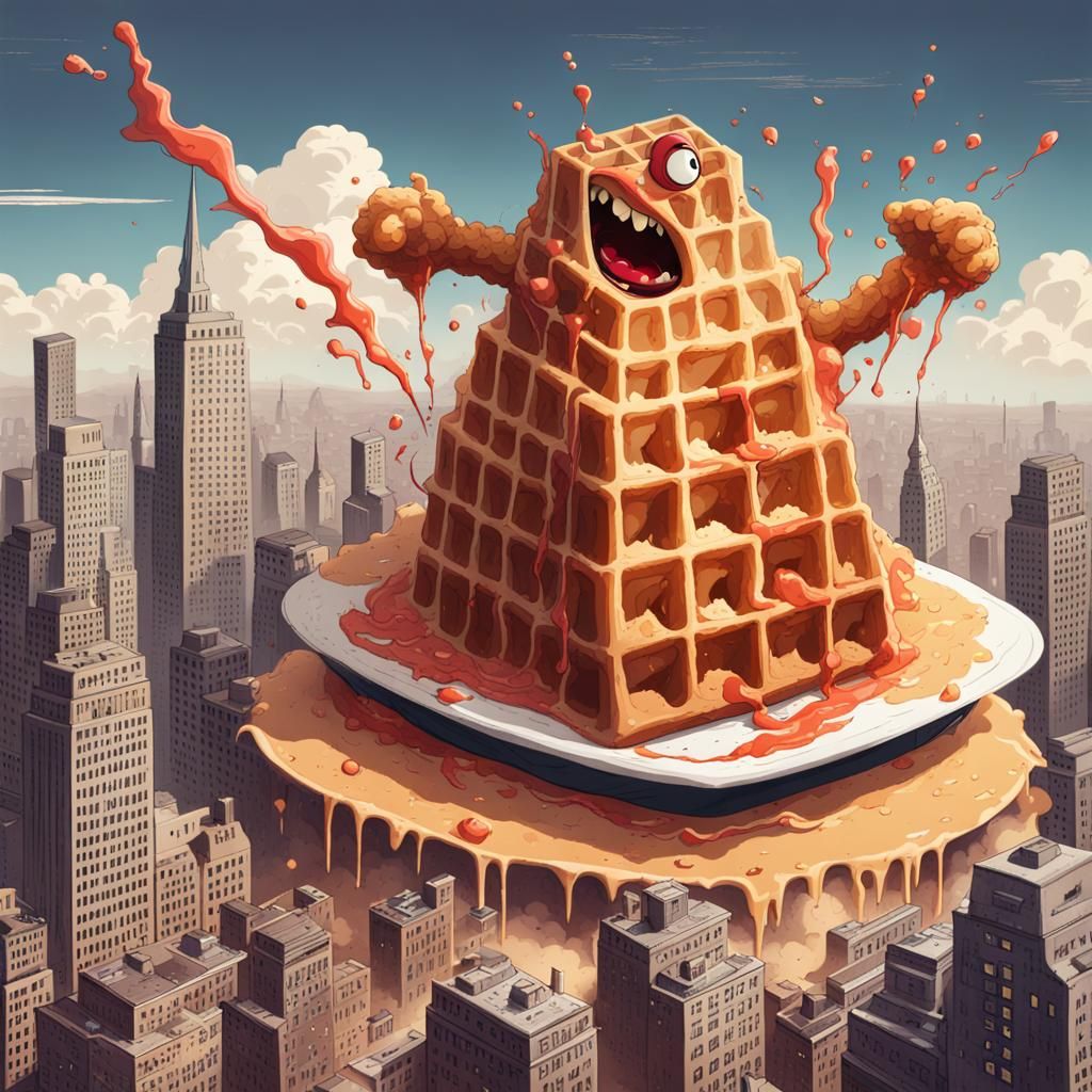 Waffle Monster Attacks City with Syrup Lasers