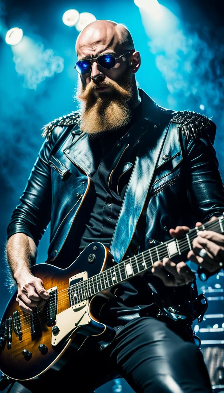 Slavic Rocker with Electric Guitar in Cinematic Style